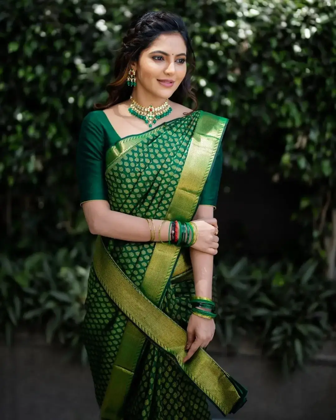 South Indian Actress Athulya Ravi in Traditional Green Saree